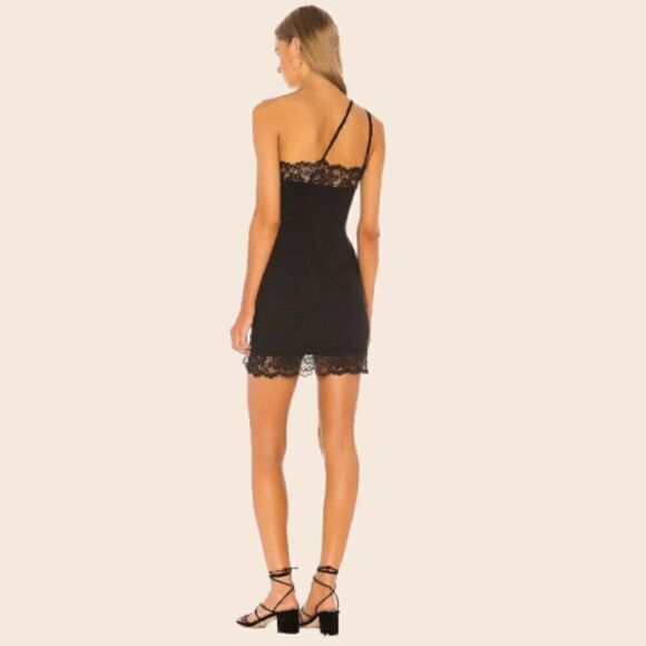 Free People Black Premonitions Lace Trim Bodycon One Shoulder Slip Dress Size M - Picture 4 of 16